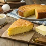 A slice of Southern cornbread with key ingredients.