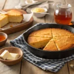 Ingredients for Southern cornbread on a rustic table.