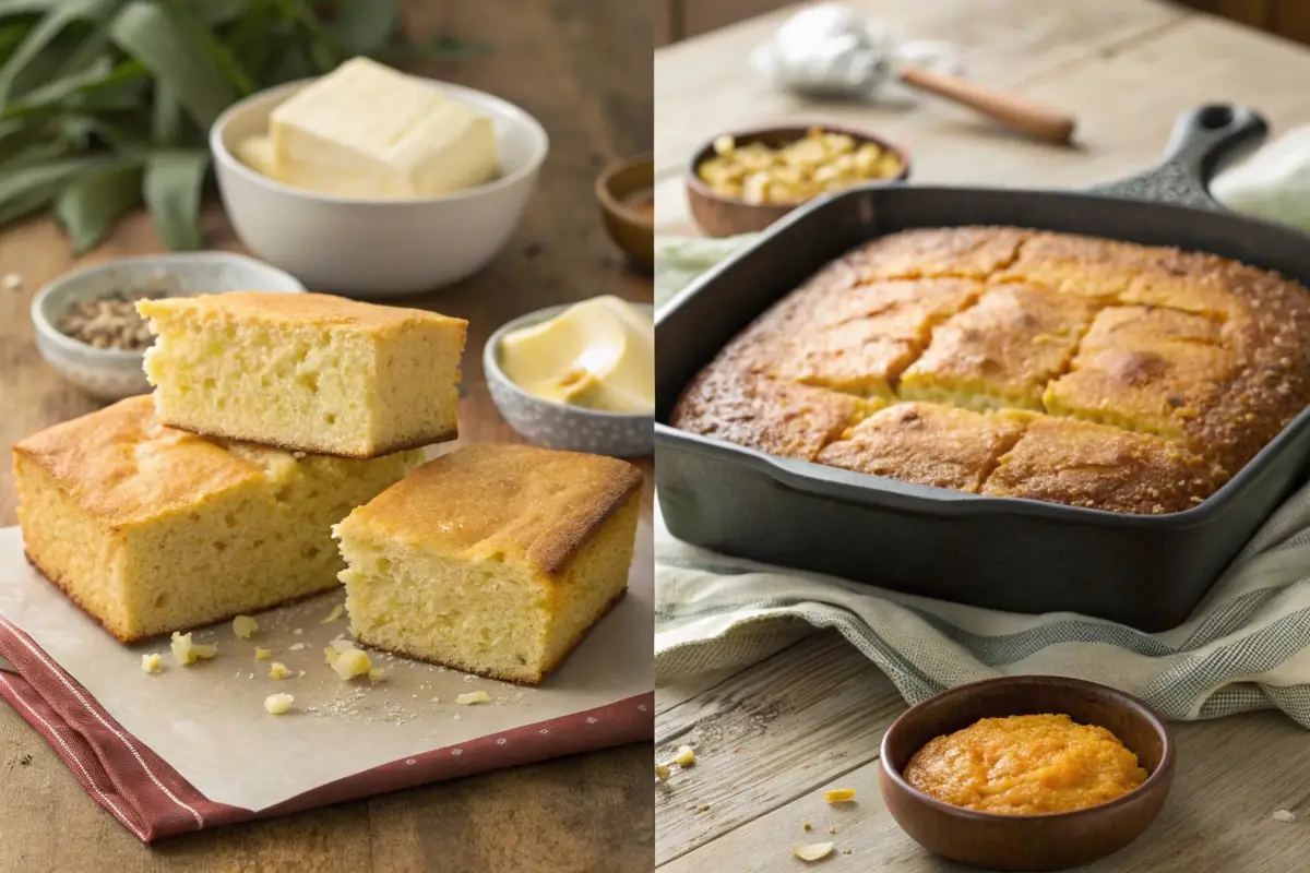 Comparison of traditional cornbread and Southern cornbread.