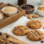 Detailed protein cookie-making in a modern kitchen setting.