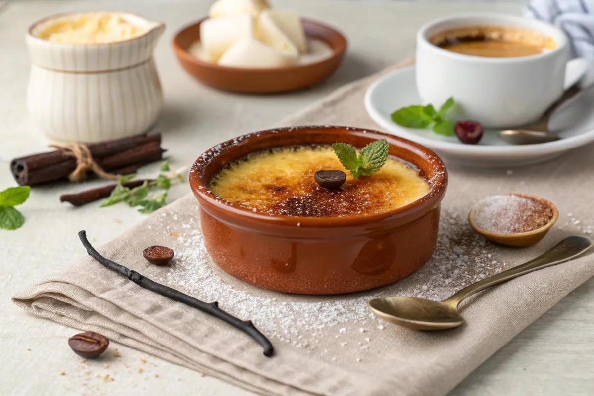 Crème brûlée with caramelized crust and creamy custard.