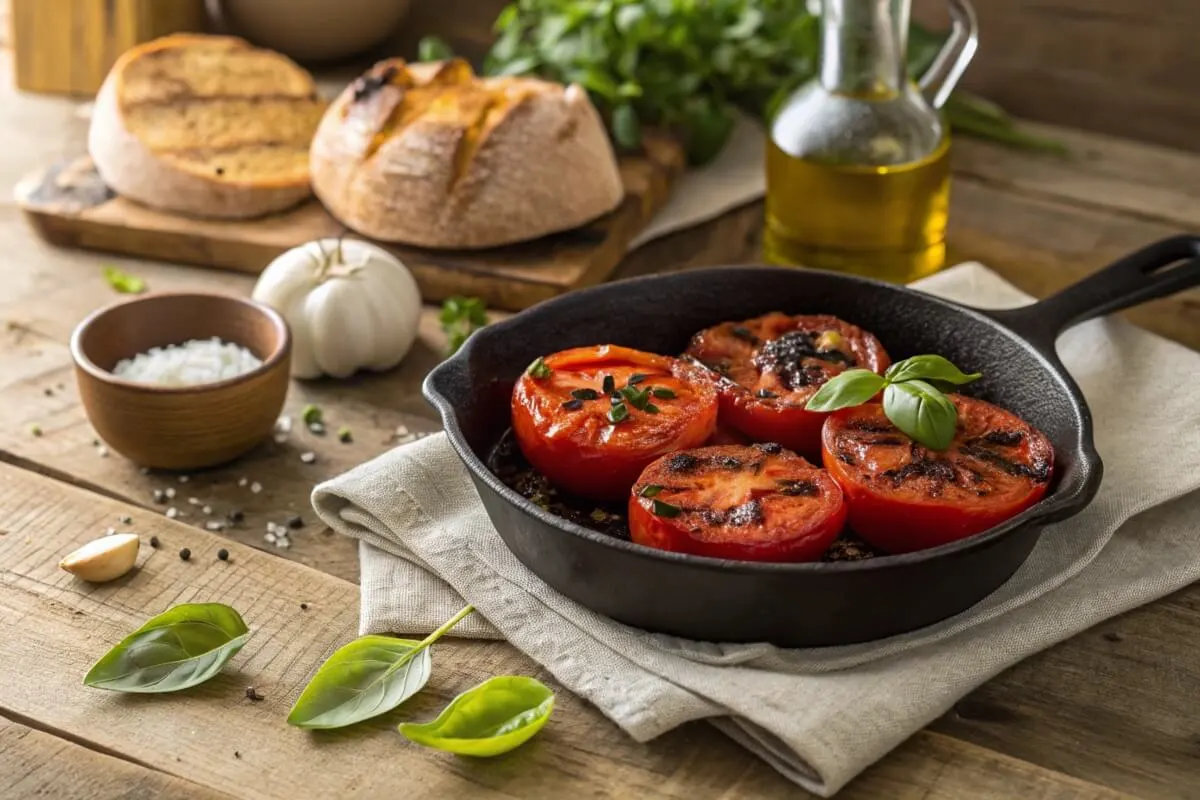 Homemade fire roasted tomatoes with charred skins