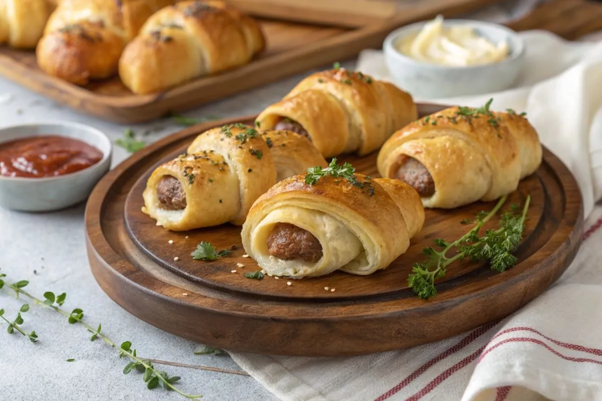 A golden, flaky crescent roll stuffed with savory sausage and cream cheese filling