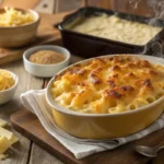 Creamy baked mac and cheese with golden crust.